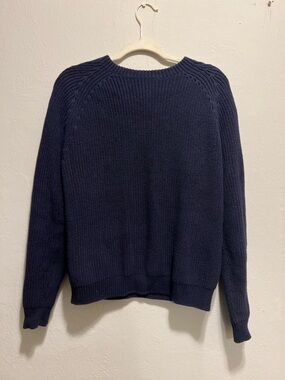 Vintage Lands' End Made in USA Dark Navy Ribbed Fisherman Sweater M 10-12